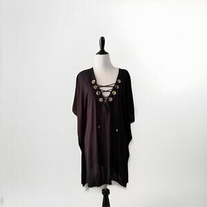 LA BLANCA RESORTWEAR Women’s M Black Gold Grommet Swim CoverUp Dress